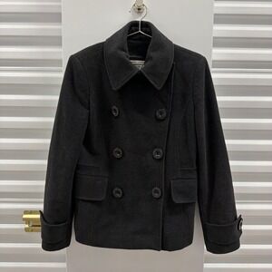 Marvin Richards Women 6 Black Wool Cashmere Blend Double Breasted PeaCoat Jacket